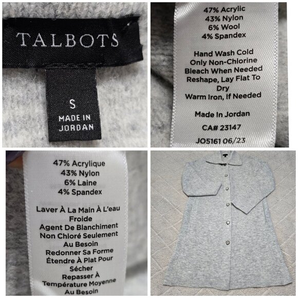 Talbots Women's Gray Button-Up Long Knit Cardigan Coat S Acrylic Blend Size S - Picture 2 of 10